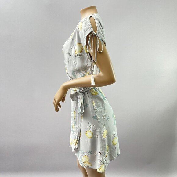 Plum Pretty Sugar Surplice Wrap Dress Lemon Floral Tasseled‎ Light Blue Small - Picture 13 of 14